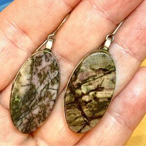 #080 Genuine Rhodonite Vintage earrings.